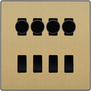 BG Evolve Satin Brass 8 Gang Switch 4x Trailing Edge LED Dimmer 4x 2Way Custom Switch by British General (BG-Evolve-SB-8G-CUSTOM-4x-Dimmer-4x-2WAY)