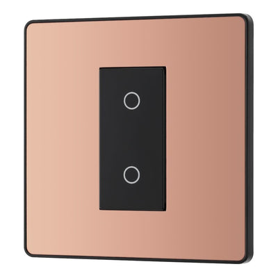 BG Evolve Polished Copper Single Secondary Touch Dimmer Switch PCDCPTDS1B with 35mm Steel Back Box