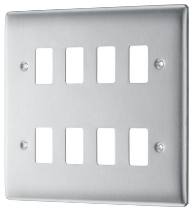 BG RNBS8 Nexus Grid Brushed Steel 8 Module Front Plate