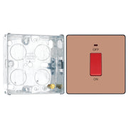 BG Evolve Polished Copper 45A 2 Pole Neon Cooker Switch PCDCP74B with 25mm Steel Back Box