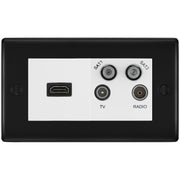 BG Nexus Matt Black 4G Faceplate with HDMI + TV/FM/SAT Module - White Insert by British General (BG-NFBEMR4-HDMI-TVFM2W)