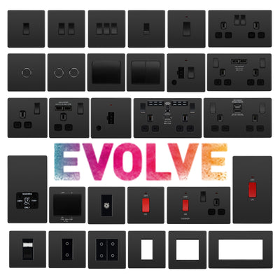 Switches: BG Evolve Black Chrome Screwless Switches & Sockets Black Inserts Full Range PCDBC12B - Single Light Switch 20A by British General (BG-EVOLVE-BLACK-CHROME-PCDBC12B)