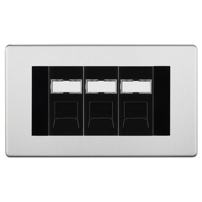 BG Screwless Brushed Steel 3 Gang RJ45 Cat6 Data Socket Outlet Black Inserts by British General (BG-FBSRJ453B)