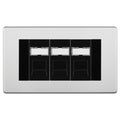 BG Screwless Brushed Steel 3 Gang RJ45 Cat6 Data Socket Outlet Black Inserts