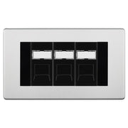 BG Screwless Brushed Steel 3 Gang RJ45 Cat6 Data Socket Outlet Black Inserts by British General (BG-FBSRJ453B)