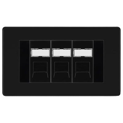 BG Screwless Matt Black 3 Gang RJ45 Cat6 Data Socket Outlet Black Inserts by British General (BG-FFBRJ453B)