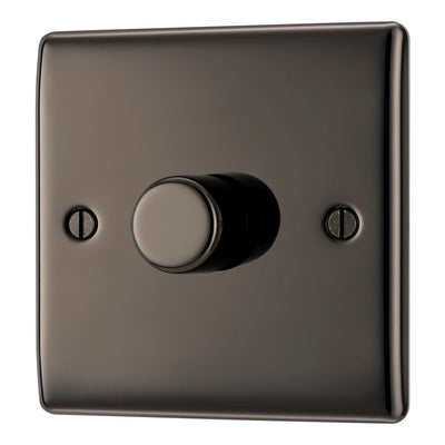 BG Nexus Metal Black Nickel 200W 2 Way Single Trailing Edge Dimmer Switch NBN81 with 35mm Steel Back Box
