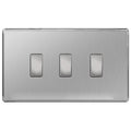 BG Brushed Steel Screwless Flat Plate 3 Gang Light Switch in Double Format Custom Switch