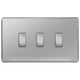 BG Brushed Steel Screwless Flat Plate 3 Gang Light Switch in Double Format Custom Switch