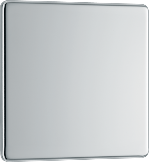 FPC94 Front - This screwless polished chrome single blank plate from British General is ideal for covering unused electrical connections and has a slim clip-on/off front plate for a luxurious finish.