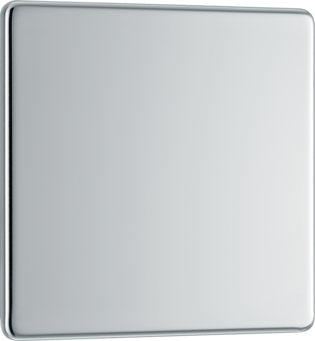 FPC94 Front - This screwless polished chrome single blank plate from British General is ideal for covering unused electrical connections and has a slim clip-on/off front plate for a luxurious finish.