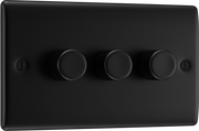 BG NFB83 Nexus Metal Matt Black 3 Gang 200W 2 Way Push On-Off Intelligent LED Dimmer Switch by British General (BG-NFB83)