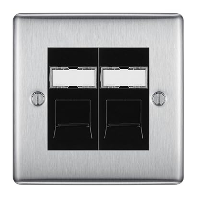 BG Nexus Metal Brushed Steel 2 Gang RJ45 Data Socket NBSRJ452B Black Inserts by British General
