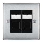 BG Nexus Metal Brushed Steel 2 Gang RJ45 Data Socket NBSRJ452B Black Inserts by British General