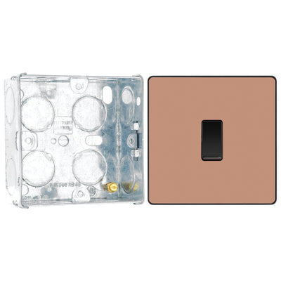 BG Evolve Polished Copper 1 Gang 20A 16AX 2 Way Light Switch PCDCP12B with 35mm Steel Back Box