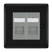 BG Nexus Metal Matt Black 2 Gang RJ45 Data Socket NFBRJ452G Grey Inserts by British General