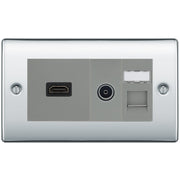 BG Nexus Polished Chrome Media Wall Plate TV Aerial, HDMI & CAT6 Outlet - Grey Insert by British General