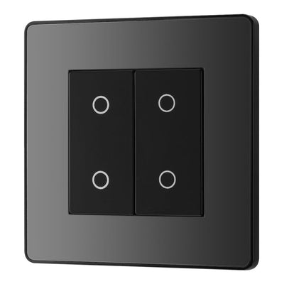 BG Evolve Black Chrome Double Master Touch Dimmer Switch PCDBCTDM2B with 35mm Steel Back Box