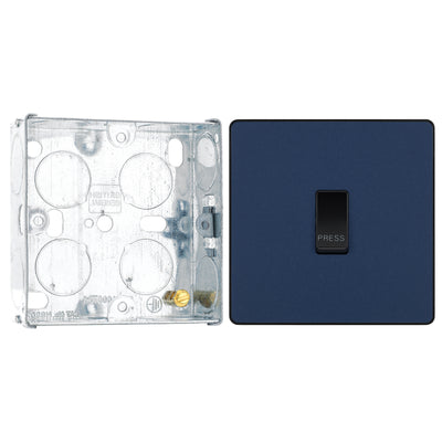 BG Evolve Matt Blue 10AX 1 Way Press Switch PCDDB14B with 25mm Steel Back Box