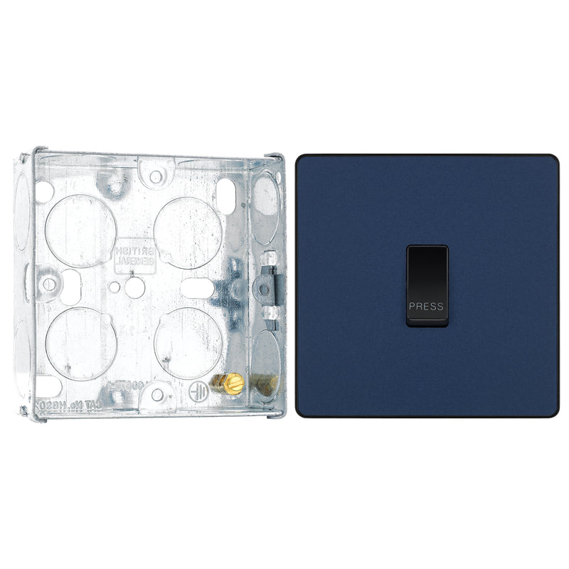 BG Evolve Matt Blue 10AX 1 Way Press Switch PCDDB14B with 25mm Steel Back Box
