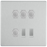 BG Screwless Brushed Steel 6 Gang Switch 4x Trailing Edge LED Dimmer 2x Intermediate Custom Grid by British General (BG-SCRL-BS-6G-CUSTOM-4x-Dimmer-2x-INT)