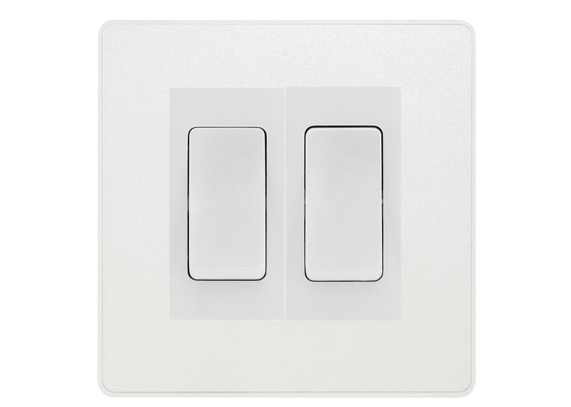 BG Electrical Evolve Pearlescent White 2-Gang Light Switch 1x 2-Way + 1x Intermediate – White Inserts