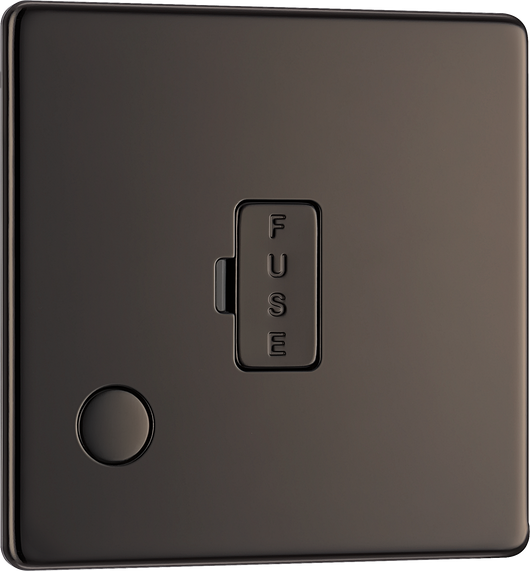 FBN55 Front - This 13A fused and unswitched connection unit from British General provides an outlet from the mains containing the fuse ideal for spur circuits and hardwired appliances. The backplate has an optional flex outlet with removable blanking piece at the lower edge. 
