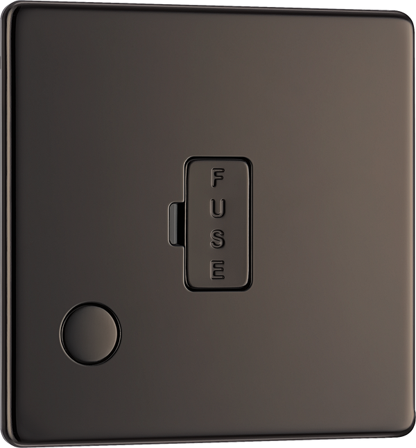 FBN55 Front - This 13A fused and unswitched connection unit from British General provides an outlet from the mains containing the fuse ideal for spur circuits and hardwired appliances. The backplate has an optional flex outlet with removable blanking piece at the lower edge. 