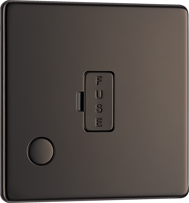 FBN55 Front - This 13A fused and unswitched connection unit from British General provides an outlet from the mains containing the fuse ideal for spur circuits and hardwired appliances. The backplate has an optional flex outlet with removable blanking piece at the lower edge. 