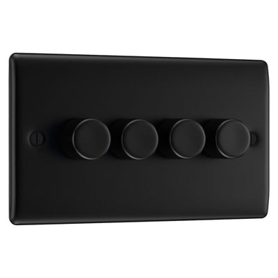 BG Nexus Matt Black 200W 2 Way Quadruple Trailing Edge Dimmer Switch NFB84 with 25mm Steel Back Box