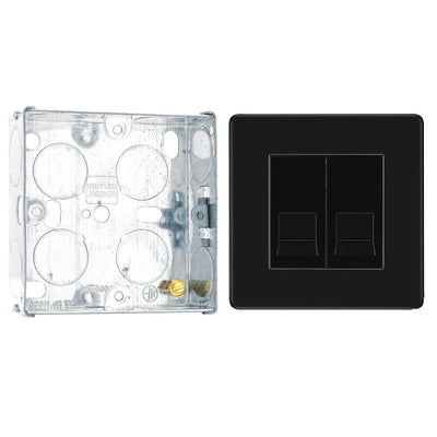 BG Screwless Matt Black Double Master Telephone Socket with 25mm Steel Back Box