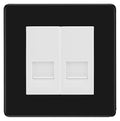 BG Screwless Matt Black Double RJ11 Telephone Socket FFBRJ112 - White Insert