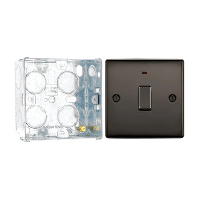 BG Nexus Metal Black Nickel 20A DP Single Switch NBN31 with 35mm Steel Back Box