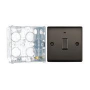 BG Nexus Metal Black Nickel 20A DP Single Switch NBN31 with 35mm Steel Back Box