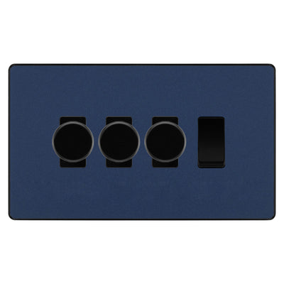 BG Evolve Matt Blue 4 Gang Light Switch 3x Trailing Edge LED Dimmer 1x 2 Way Custom Switch by British General (Evolve-DB-CUSTOM-4GANG-3x-DIMMER-1x-2WAY)
