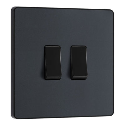 BG Evolve Matt Grey 2 Gang 20A 16AX 2 Way Light Switch PCDMG42B with 35mm Steel Back Box