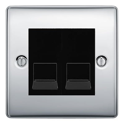 BG Nexus Polished Chrome Double RJ11 Telephone Socket NPCRJ112 - Black Insert by British General (BG-NPCRJ112B)