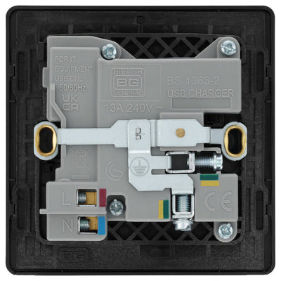 BG PCDMB21UAC18B Evolve | Matt Black - Black Insert |1 Gang 13A Single Pole 1x USB-A 1x USB-C Switched Socket by British General (BG-PCDMB21UAC18B)