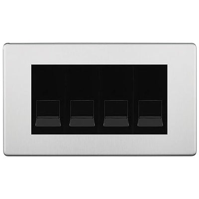 BG Screwless Brushed Steel 4 Gang IDC Secondary Telephone Socket - Black Insert by British General (BG-FBSBTS4B)