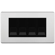 BG Screwless Brushed Steel 4 Gang IDC Secondary Telephone Socket - Black Insert by British General (BG-FBSBTS4B)