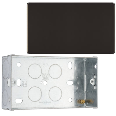 BG Screwless Black Nickel Double Blank Plate FBN95 with 35mm Steel Back Box