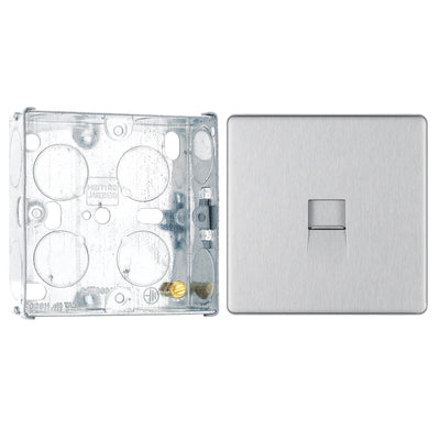 BG Screwless Brushed Steel 1 Gang RJ11 Single Data Outlet FBSRJ111 with 25mm Steel Back Box by British General (BG-FBSRJ111+HGS02)