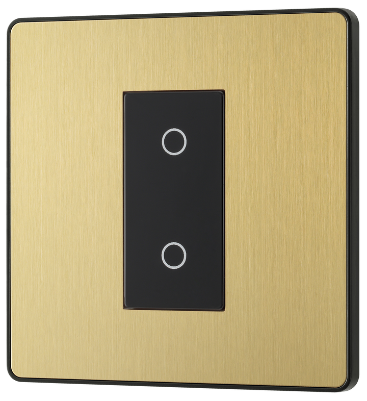 PCDSBTDS1B Front - This Evolve Satin Brass single secondary trailing edge touch dimmer allows you to control your light levels and set the mood.