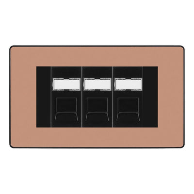 BG Evolve Polished Copper 3 Gang RJ45 Cat6 Data Socket Outlet Black Inserts