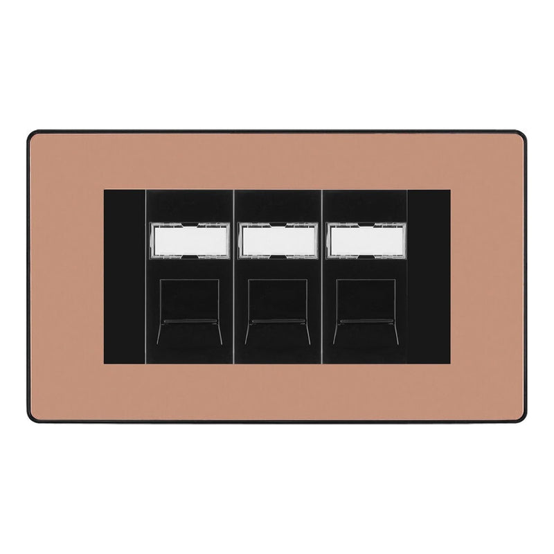 BG Evolve Polished Copper 3 Gang RJ45 Cat6 Data Socket Outlet Black Inserts