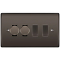 BG Nexus Black Nickel 4 Gang Light Switch Grid – 2x Trailing-Edge LED Dimmer, 1x Intermediate, 1x 2-Way Switch