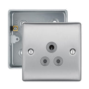 BG Nexus Brushed Steel 5A Unswitched Round Pin Socket with Surface Pattress Back Box by British General (BG-NBS29G+MC501)