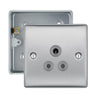BG Nexus Brushed Steel 5A Unswitched Round Pin Socket with Surface Pattress Back Box by British General (BG-NBS29G+MC501)