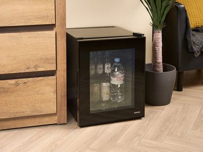 Corby Eton 35L Glass Door Minibar in Black & Black - UK Plug