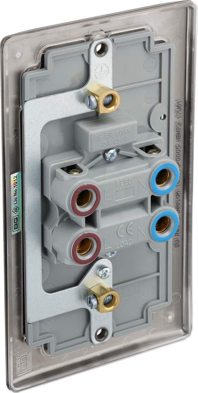 BG NBN72 Nexus Metal Black Nickel Large Plate 45A 2 Pole Neon Cooker Switch